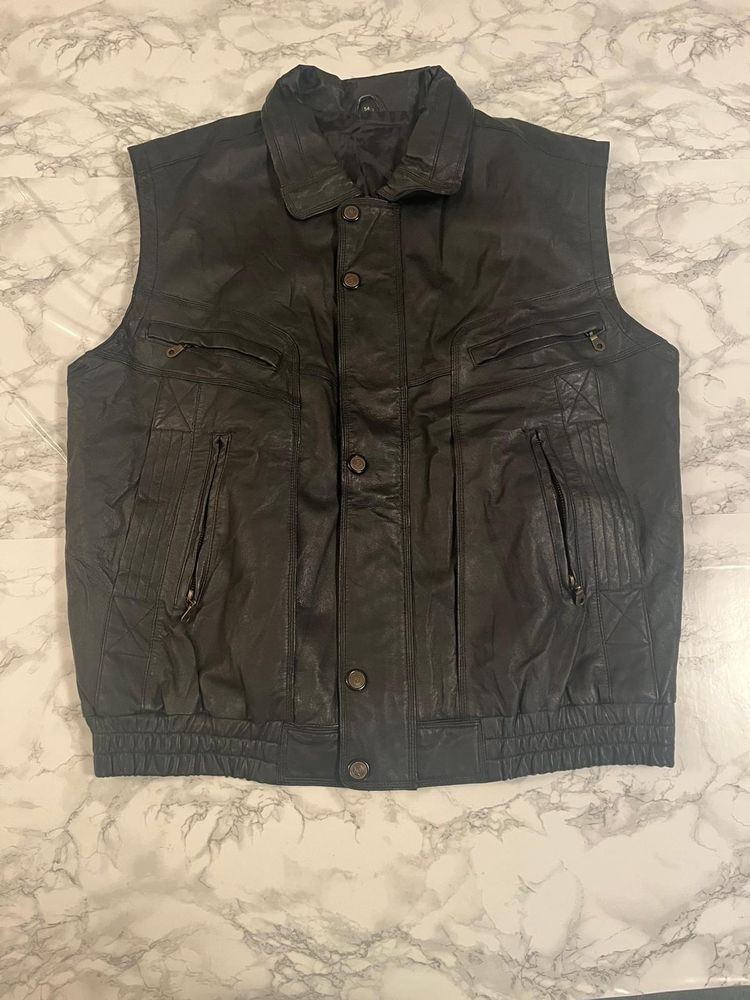 Black Leather Sleeveless Vest